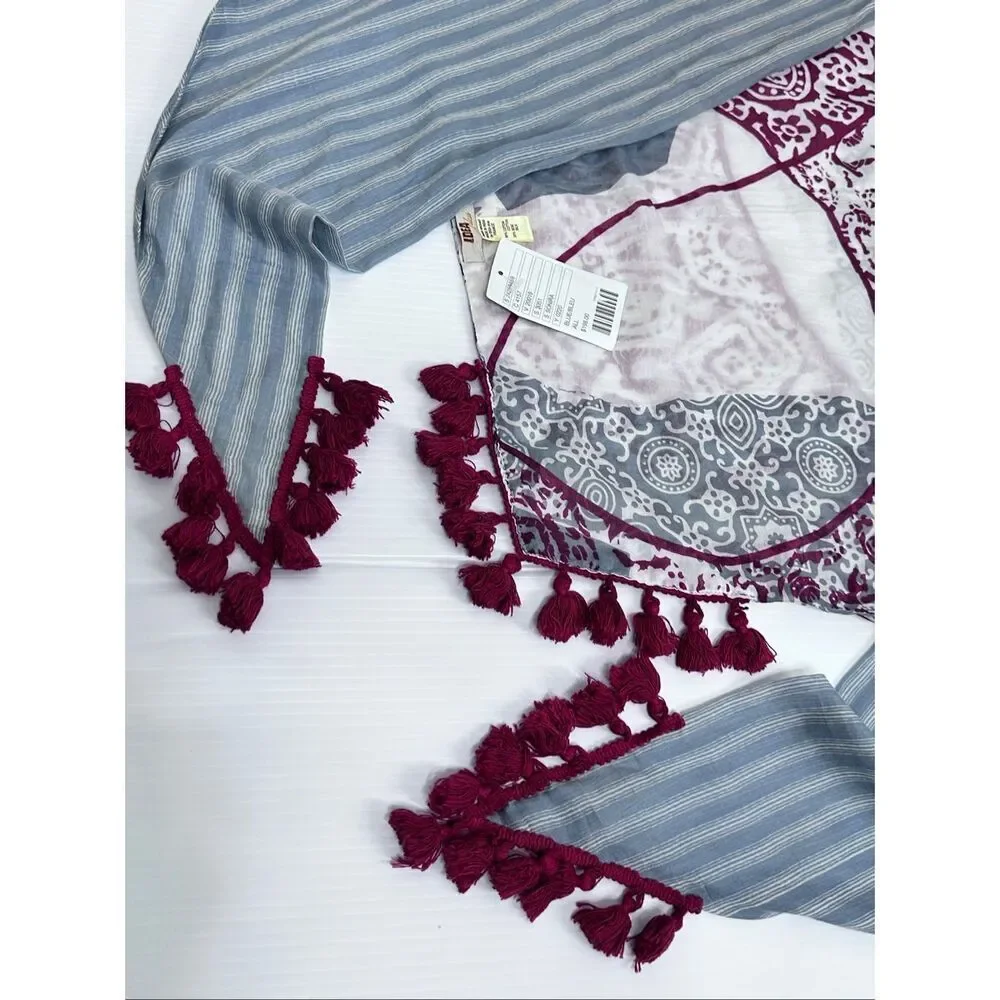 Anthropologie IDEA Plus Sonira Tassel Scarf Wrap Shawl Cotton Silk NWT $198